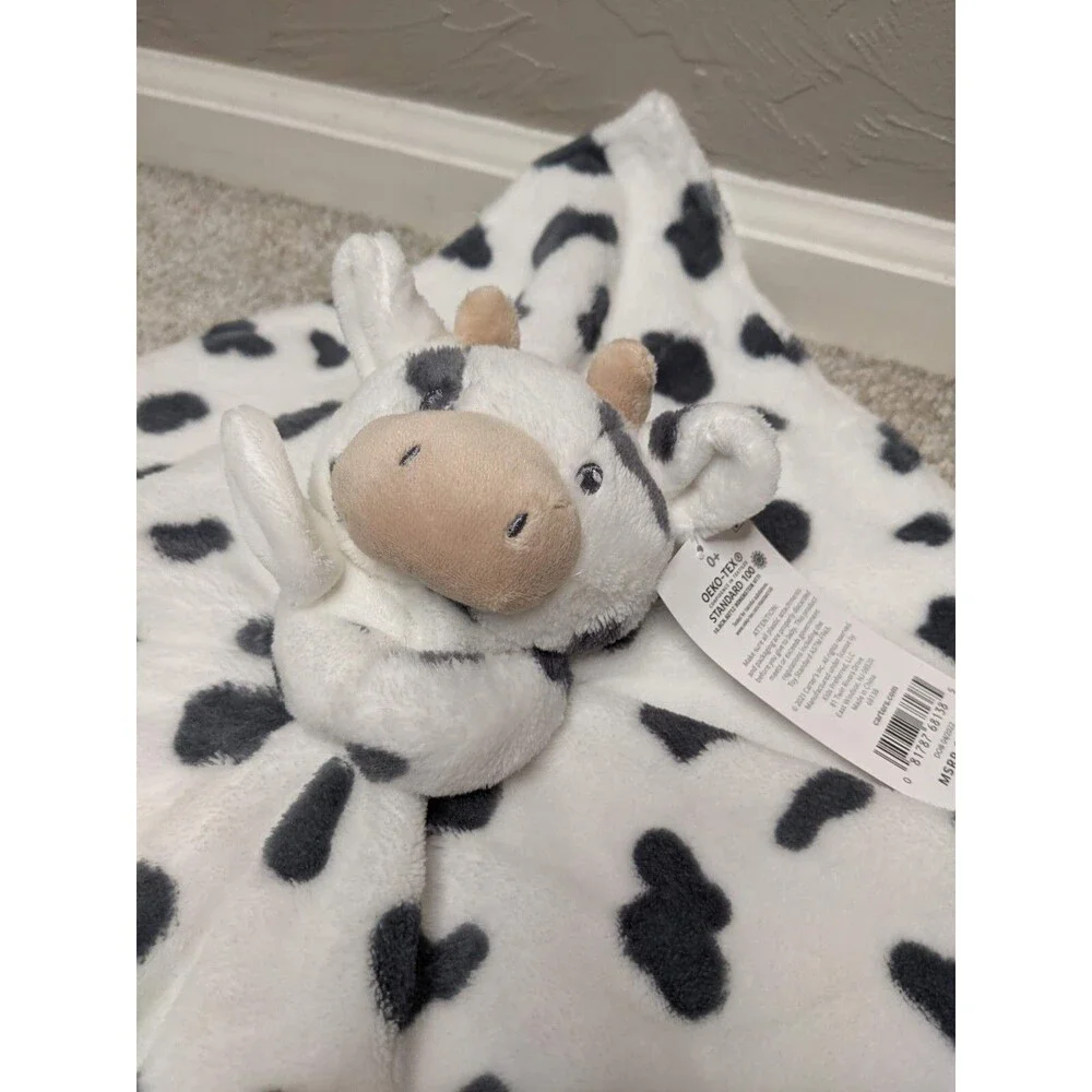 NWT Carters White Gray Spotted Plush Cow Farm Security Lovey #68138